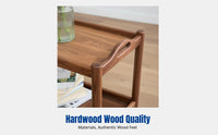 Walnut Wood Side Table, Durable Mobile Tea Trolley with Casters, Living Room Cabinet, Nordic Minimalist Design