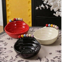 Fruit Fork Bowl Set Glossy Ceramic Fruit Bowl Ceramic Snack Dish Ribbed Interior Tableware Polished