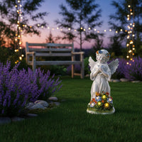 LED Lights Resin Angel Sculpture Lamp Auto on Deactivated Solar Angel Statue Floral Design Solar Garden Statue Waterproof