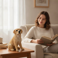 Lifelike Sitting Dog Figurine Realistic Sitting Dog Statue Hand-Painted Sculpture Weather-Resistant for Gardeners, Garden, Home Decor, Patio, Flower Bed
