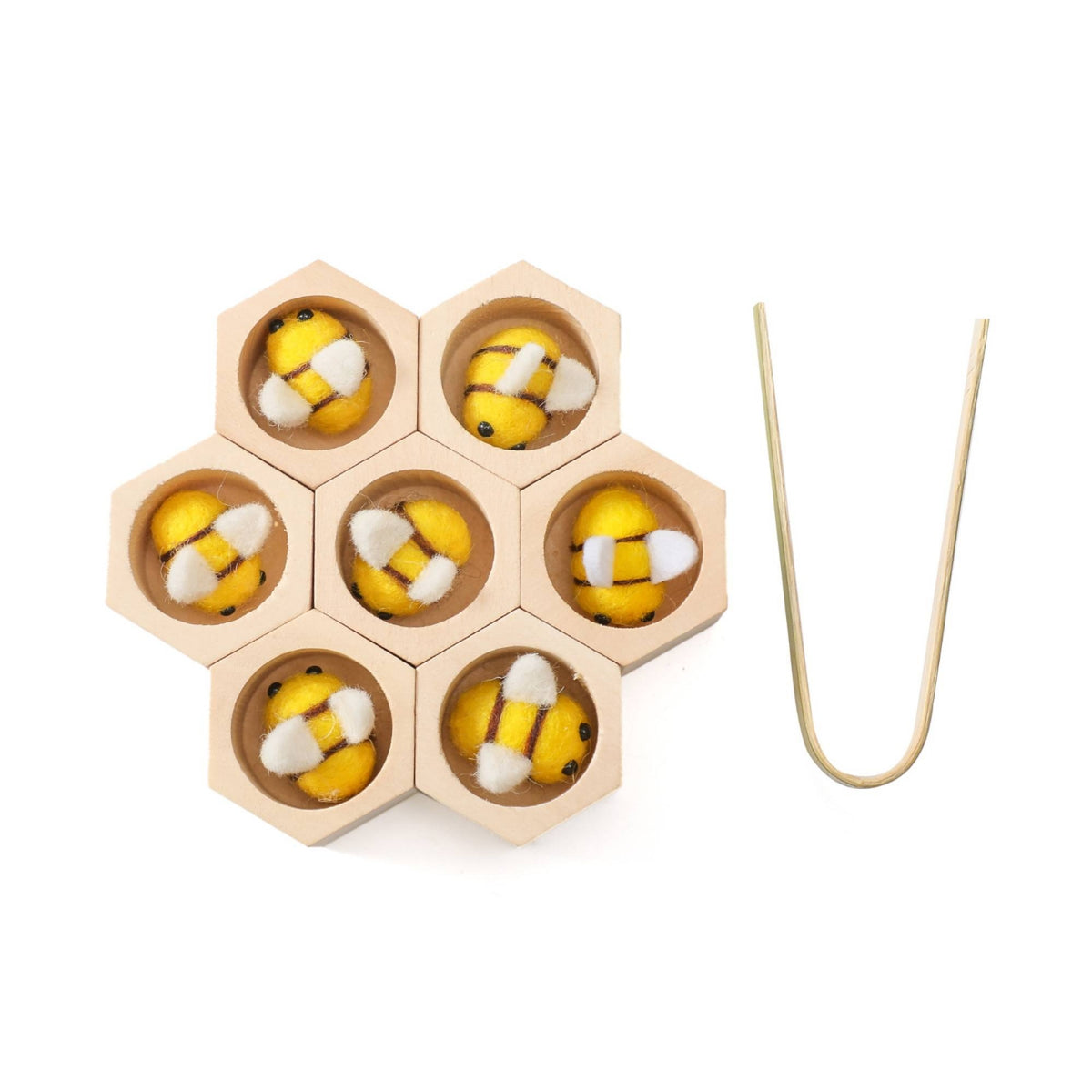 Hand-Eye Coordination Wooden Clip Toy Brain Development Beehive Matching Game Fine Movement Skills Wooden Bee Matching Game Natural Wood Material for Classroom