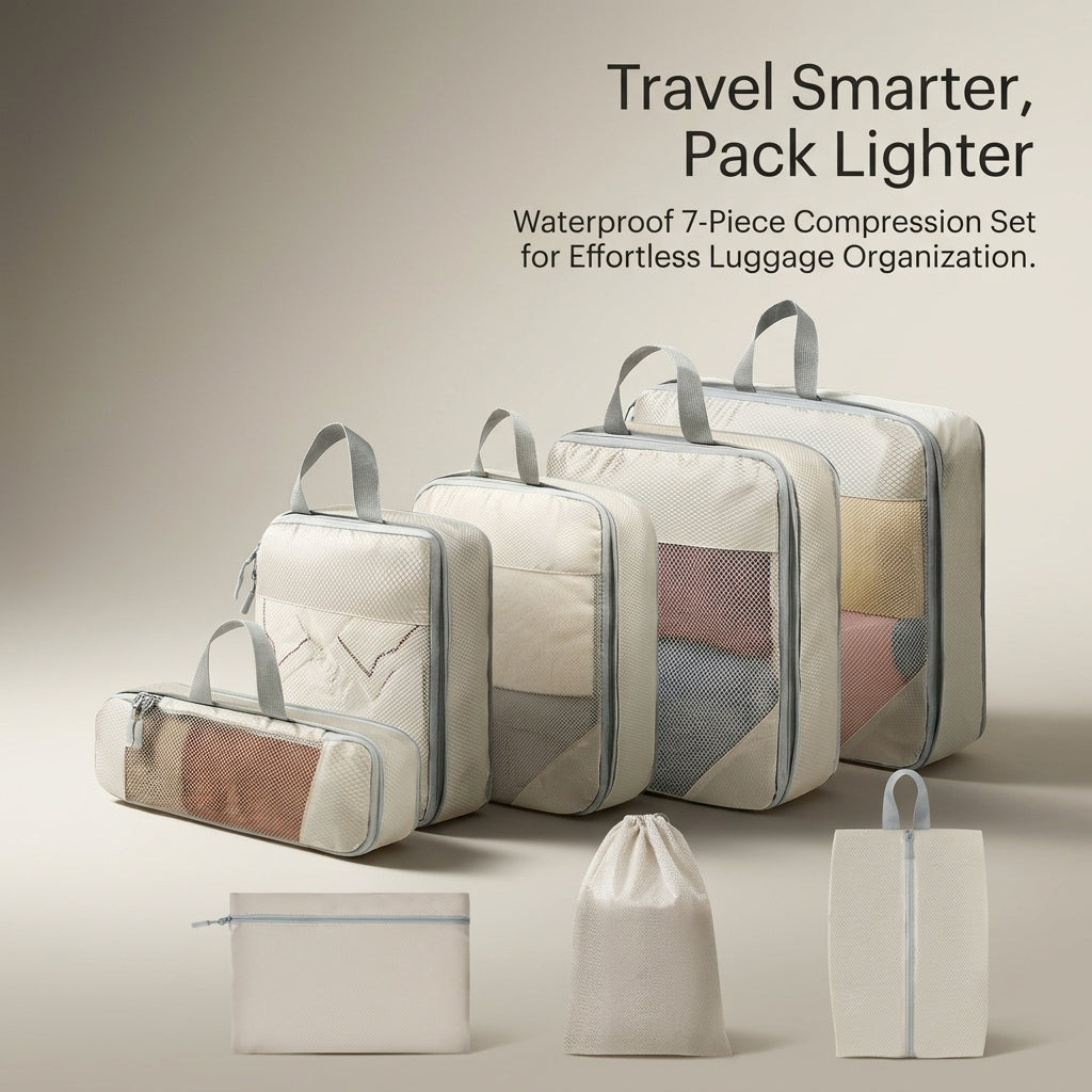 Travel Packing Cubes for Suitcase, 8 Set Waterproof Mesh Luggage Organiser Bags, Airplane Essentials Backpacking Polyester