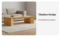 Nordic and design Burl Wood Coffee Table Vintage Design Rectangular Burl Wood Centerpiece Minimalist aesthetic Living Room Furniture low-height for Interior Designers, homeowners, Adults, Lounge Area, Home Office