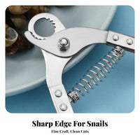Stainless Steel Snail Tail Cutter Pliers Curved Handles Spring-Loaded Snail Pliers Riveted Joint Manual Tool Silver Finish