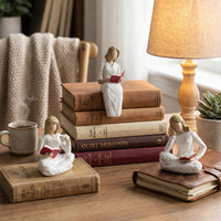 European-American Style Resin Craft Cute Blonde Hair Reading Girl Figurine Set of Three for Coffee Shop KTV Front Desk Tabletop Decoration