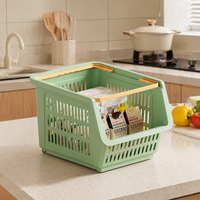 Large Stackable Pantry Organizers and Storage Material Storage Bins for Cabinet, Kitchen Storage Bins with Handles