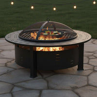 Round Fire Bowl Table Rust-Resistant Finish Log-Fueled Fire Bowl Table Easy Assembly for Backyard, Garden