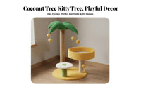 Space-Saving Coconut Tree Feline Climber Includes Play Toys Small Feline Tree with Perch Natural Sisal Scratcher Scratching Post Multifunctional for Kitten Owners, Apartment Dwellers, Indoor, Indoors, Living Room, Bedroom