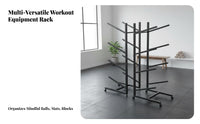 Space-Saving Exercise Mat Storage Rack Commercial Grade Balance Trainer Ball Storage Rack Large Capacity Exercise Ball Holder Stand Sturdy Metal Construction for Fitness Center