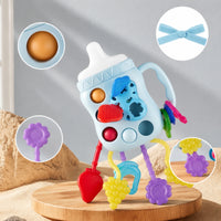 Colorful Milk Bottle Toy with Strap Textured Sensory Pull String Baby Toy Easy to Grip Lightweight for Babies, Infants, Toddlers