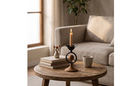 Candle Holder with Wood Base Decorative Metal Candle Holder Artisanal Rustic Candlestick for Entryway Table