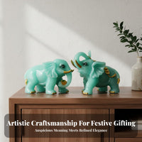 2 Pieces Greenstone-Look Elephant Decoration Brings Wealth and Prosperity Elephant Statue Pair Good Fortune Perfect Gift