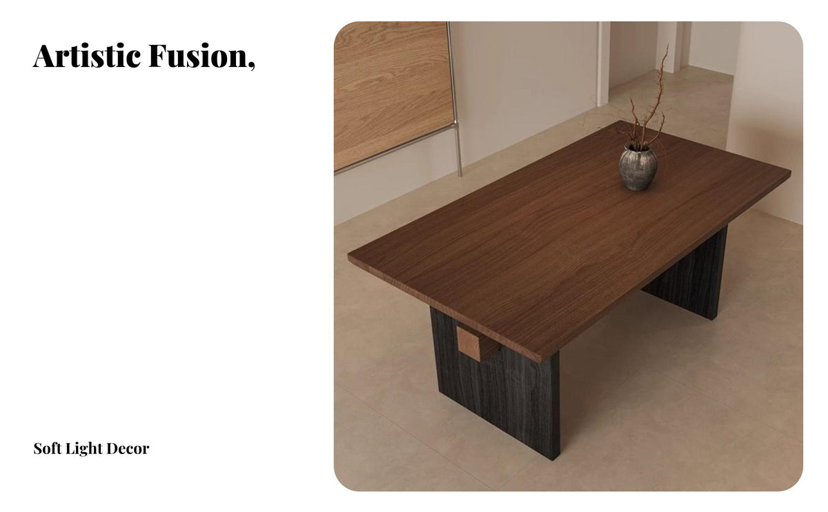 Turned-Leg Wooden Table sturdy Wood Writing Desk Wabi-Sabi Design Household Furniture for Guesthouse Owners, Hosts, Living Room, Home Office, Kitchen