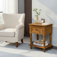 Bedside Cabinet with Drawer Vintage-Style Bedside Table Wooden Nightstand for Bedroom, Guest Room, Reading Corner
