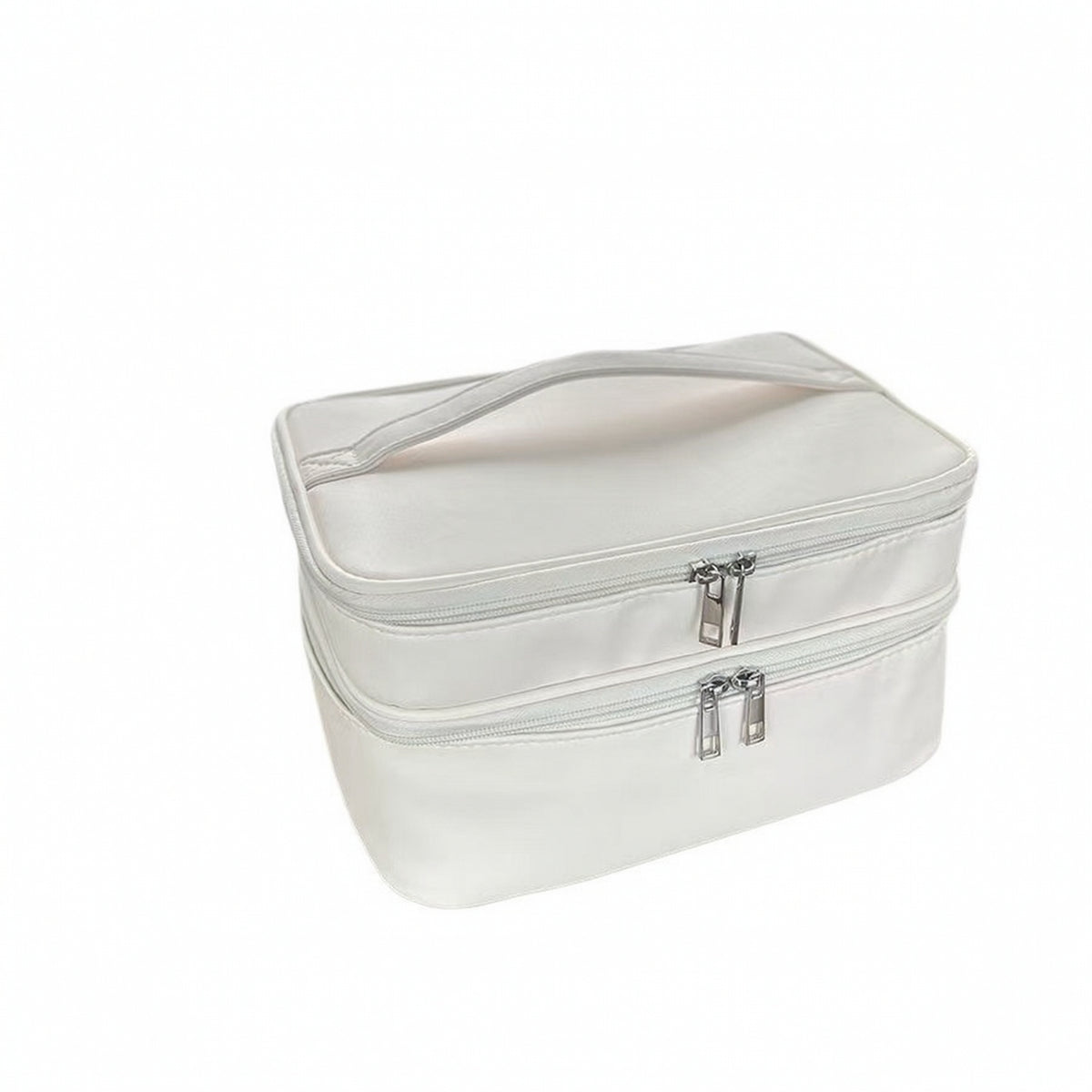 Double-Layer Makeup Bag Zippered Double Layer Cosmetic Bag PU Cosmetic Organizer Soft Long-Lasting for Travelers, Vanity