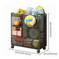 Wire-Grid Rolling Mesh Rack Freestanding Gym Storage Rack Large Capacity Exercise Mat Holder Space-Saving
