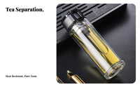 Anti-Scald Glass Tea Infuser Bottle Leak-Proof Double Wall Glass Tea Bottle Leakproof for Commuters, Office Workers, Car, On the Go, Home