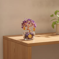 Feng Shui Prosperity Tree with Glass Base Miniature Crystal Prosperity Tree Wealth Ornament Prosperity for Desk, Office, Entryway