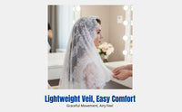 Soft Mesh Semi-Cover Veil, Lace Pattern, Bridal Headpiece, Wedding Ceremony Accessory