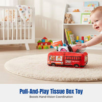 Infant Cloth Book Toy Box, Educational Interactive Tissue Box, Tear-Resistant, Emergency Vehicle/School Bus/Train Design