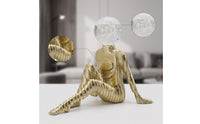 Abstract Figurine with Glass Head Sculptural Seated Figurine Ribbed Statue for TV Cabinet