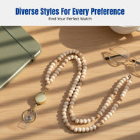 Handmade Beaded Lanyard Necklace, Retractable ID Holder, Keychain, Multi-Color Options, Card Sleeve Included
