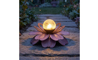 Layered Petals Crackle Glass Flower Light Openwork Metal Waterproof LED Flower Light for Garden, Patio, Porch