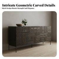 Solid Wood Sideboard Cabinet Light Luxury Design Carved Wood Sideboard Nordic Design Teak Door Console Cabinet for Families, Entryway, Hallway
