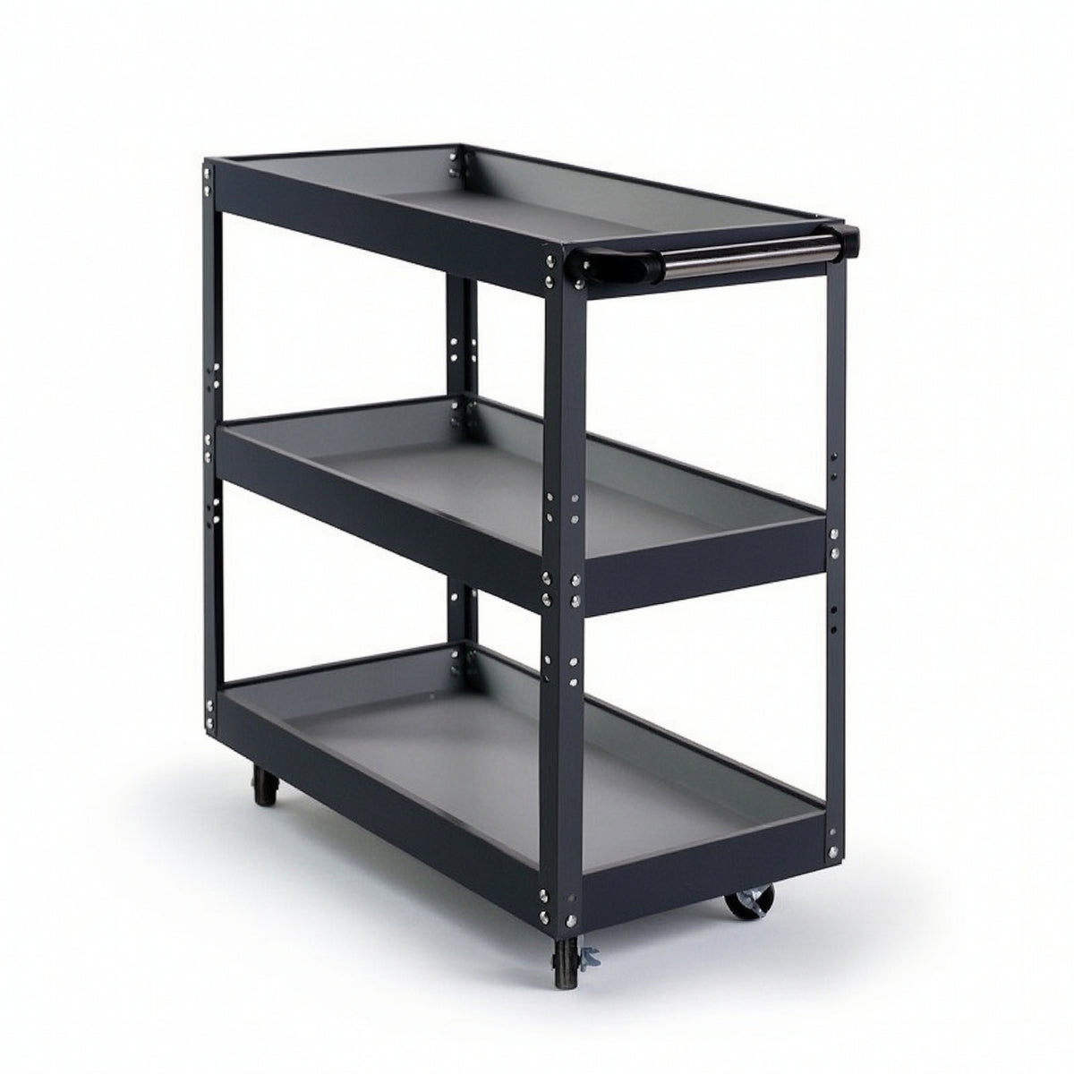 3-Tier Metal Utility Cart with Handle Heavy Duty Rolling Utility Cart Sturdy Long-Lasting for Mechanics, Beauticians, Garage, Workshop, Salon
