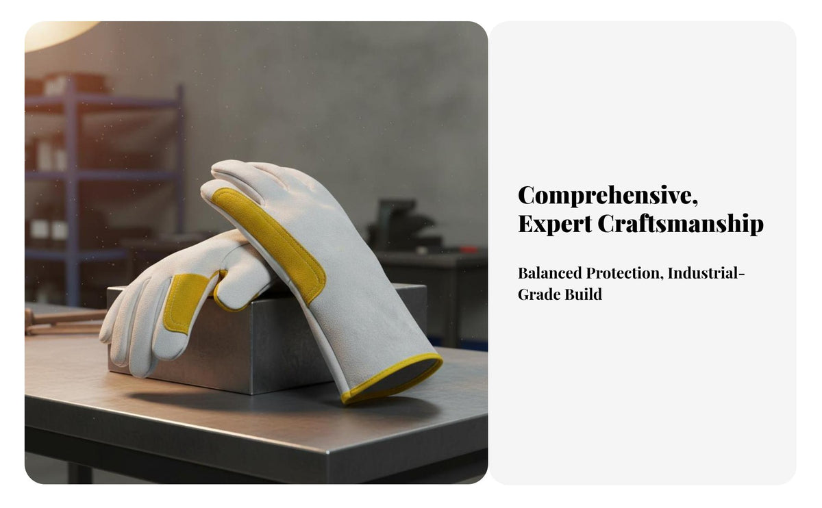 Retardant Metalworking Gloves Reinforced Stitching Leather Metalworking Gloves Cotton Lined Interior for Welders, Metal Workers, Foundry