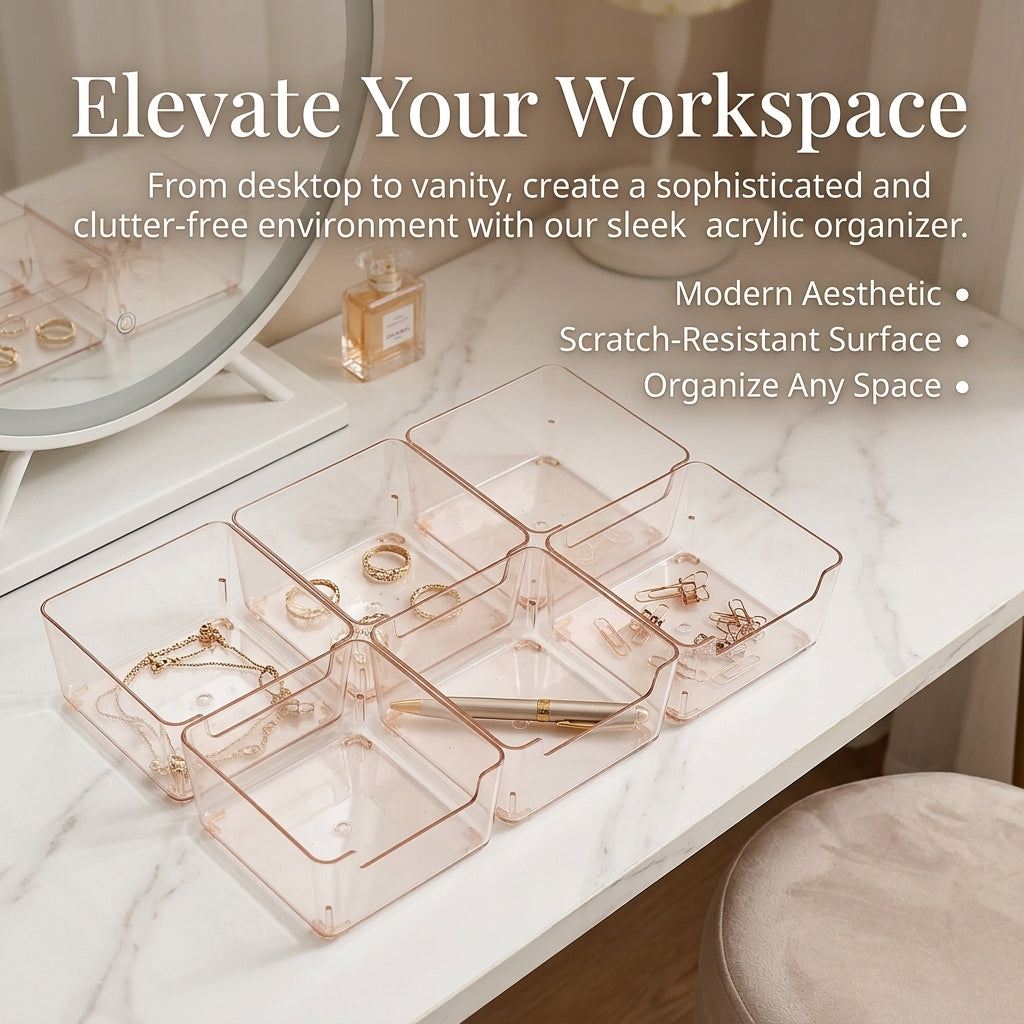 Clear Acrylic Drawer Organizer, Transparent Desk Storage with Dividers, Bathroom for Women, Kitchen