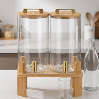 Water Dispenser and Beverage Dispenser with Metal Tap, High Borosilicate Glass Drink Dispenser with Tap and Bamboo Stand for Party Drink Use