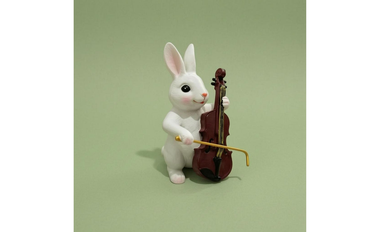 Rabbit Violin Figurine Smooth Finish Bunny Sculpture Decorative for Home Display
