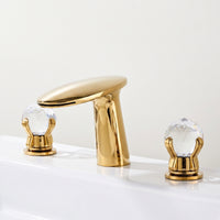 Lavatory Faucet with Waterfall Spout Deck-Mounted Lavatory Faucet with Crystal Handles All-Copper