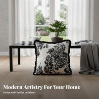 Black and White Patterns Tasseled Cube Pouf Lazy Sofa Feel Floor Cushion Removable Cover Seat Pad Cushiony Filling for Students, Home Decorators, Living Room, Reading Nook, Meditation Space, Playroom