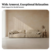 Straight-Line Sofa with Flared Armrests Wabi-Sabi design Upholstered Settee Minimalist Design Living Room Seating for Homeowners, pairs, perusing corner