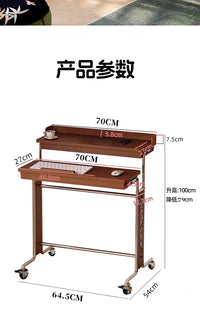 复古包豪斯实木书桌升降折叠可移动边几小户型家用床边桌窄办公台 B款-复古黑