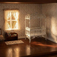 Dollhouse Birdcage Model European Design Miniature Birdcage Stand DIY Project Miniature Wrought Iron Bed for Collectors, Hobbyists, Diorama