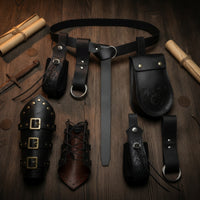 7 Pieces Leather-Look Cosplay Accessory Set Fantasy Medieval Belt with Pouches Buckle-Fastened Belt with Pouch Historical for Cosplayers