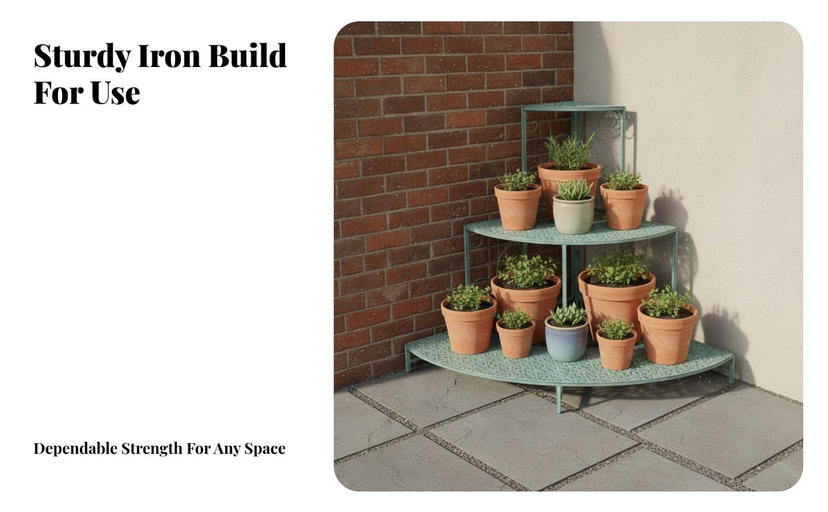 Indoor & Outdoor Use 3-Tier Corner Flower Shelf Vintage Aesthetic 3-Tier Plant Stand Space Saving Garden Furniture Freestanding for Gardeners, Homeowners, Office Workers, Courtyard, Balcony, Living Room, Bedroom