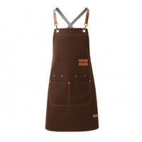 Large Front Pocket Cross-Back Apron Long Work Apron Leather-Look Strap Tabs Workwear Adjustable for Kitchen, Gardening, Service