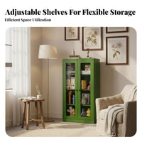 Formaldehyde-Devoid of 2-Door Glass Cabinet Dust-Proof Multi-Tier Glass Showcase Vintage Design Bookshelf Rounded Corners for Homeowners, Collectors, Hobbyists, Kid's Room, Bedroom, Study, Home Office