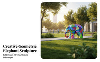 Weather Resistant Geometric Elephant Sculpture Waterproof Modern Elephant Lawn Sculpture Sun-Proof Outdoor Decoration Hand-Painted for Landscape Designers, Property Managers, Hotel Entrance, Courtyard, Public Square, Patio