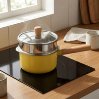 Stainless Steel Infant Meal Pot Smooth Yellow Transparent Glass Lid Stockpot Round Metal Body Stainless Steel Stockpot