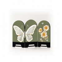 Freestanding Tabletop Screen with Arched Tops Textured Decorative Screen with Floral Relief for Console Table