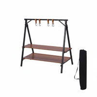 Wooden Two-Tier Shelf Sturdy Camp Storage Rack Lightweight Portable Wooden Rack for Car Travel
