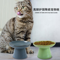 Ceramic Cat Bowl with Stand for Pets, Wide Mouth, Neck Protection