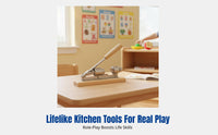 Montessori Kitchen Play Tools Set, Pretend Food, Fruit Peeler, Juice Squeezer, Nut Cracker, Cutting Board, Hands-On Activity,