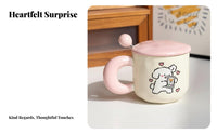 Cute Dog Couple Ceramic Mug, Cartoon Coffee Mug with Lid & Spoon, Birthday Gift, Office, Korean Design