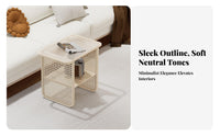 Nordic Design Two-Tier Woven-Panel Side Table Minimalist Aesthetic 2-Tier Table Japanese Aesthetic Nightstand Space-Saving for Apartment Dwellers, Homeowners, Bedroom, Small Areas, Guest Room, Entryway